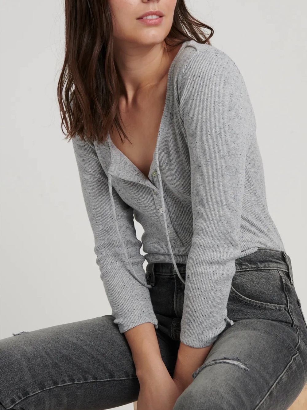 Lucky Brand Heather Gray Ribbed V-Neck Skirt